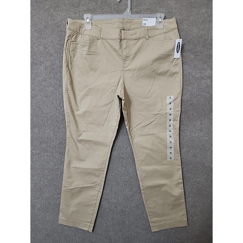 Old Navy Pixie Ankle Chino Pants Womes 16 Beige Mid Rise Cotton Stretch NEW